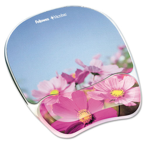 Image of Fellowes® Photo Gel Mouse Pad with Wrist Rest with Microban Protection, 9.25 x 7.87, Pink Flowers Design