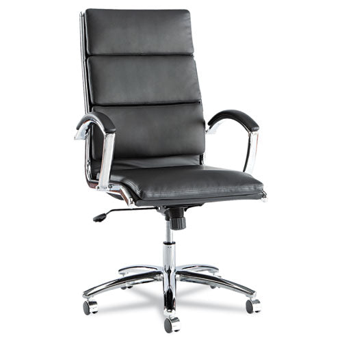 Image of Alera® Alera Neratoli High-Back Slim Profile Chair, Faux Leather, 275 Lb Cap, 17.32" To 21.25" Seat Height, Black Seat/back, Chrome