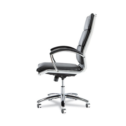Image of Alera® Alera Neratoli High-Back Slim Profile Chair, Faux Leather, 275 Lb Cap, 17.32" To 21.25" Seat Height, Black Seat/back, Chrome