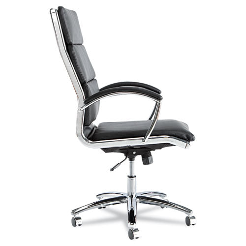 Image of Alera® Alera Neratoli High-Back Slim Profile Chair, Faux Leather, 275 Lb Cap, 17.32" To 21.25" Seat Height, Black Seat/back, Chrome