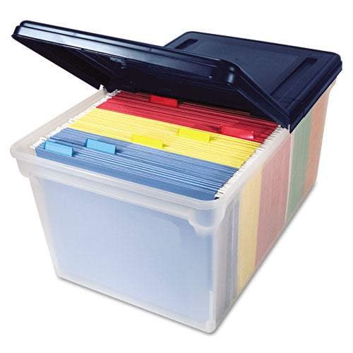 Image of Innovative Storage Designs Extra-Capacity 28" File Tote, Letter Files, 23.25" X 14.25" X 10.63", Clear/navy