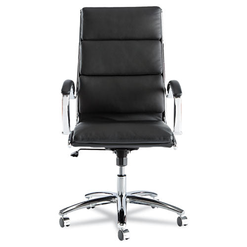 Image of Alera® Alera Neratoli High-Back Slim Profile Chair, Faux Leather, 275 Lb Cap, 17.32" To 21.25" Seat Height, Black Seat/back, Chrome