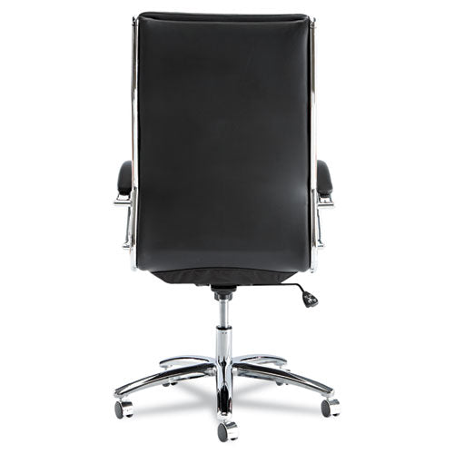 Image of Alera® Alera Neratoli High-Back Slim Profile Chair, Faux Leather, 275 Lb Cap, 17.32" To 21.25" Seat Height, Black Seat/back, Chrome