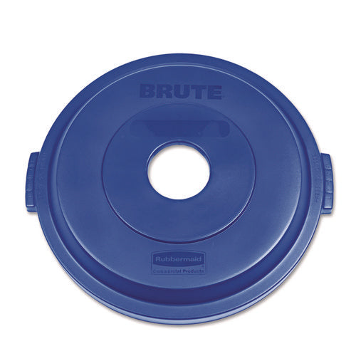 Image of Rubbermaid® Commercial Bottle/Can Recycling Top for BRUTE 32 gal Containers, Round Openings, 9.8w x 22.9d x 22.3h, Blue