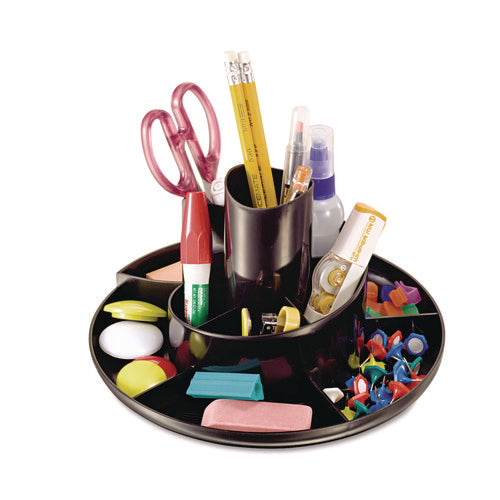 Image of Universal® Rotary Desk Organizer, 11 Compartments, Plastic, 8.75" Diameter x 5.38"h, Black