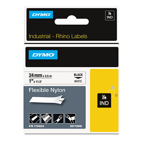 Image of DYMO® Rhino Flexible Nylon Industrial Label Tape, 1" X 11.5 Ft, White/black Print