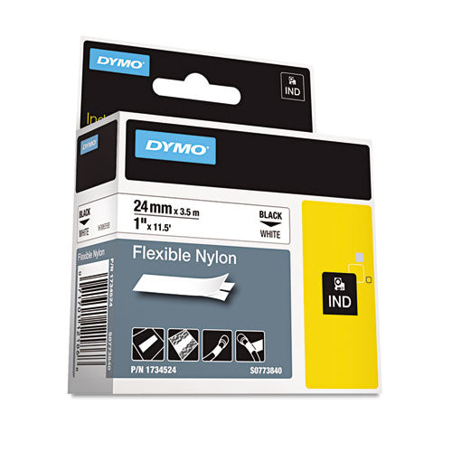 Image of DYMO® Rhino Flexible Nylon Industrial Label Tape, 1" X 11.5 Ft, White/black Print