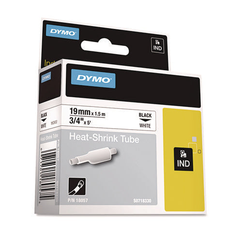 Image of DYMO® Rhino Heat Shrink Tubes Industrial Label Tape, 0.75" X 5 Ft, White/black Print
