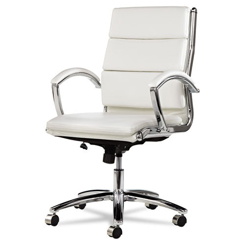 Image of Alera® Alera Neratoli Mid-Back Slim Profile Chair, Faux Leather, Up To 275 Lb, 18.3" To 21.85" Seat Height, White Seat/back, Chrome