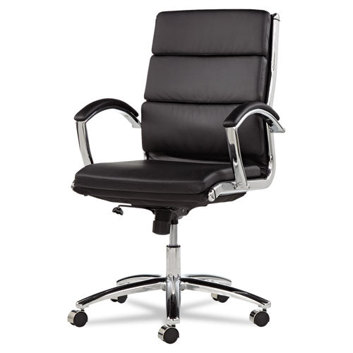 Image of Alera® Alera Neratoli Mid-Back Slim Profile Chair, Faux Leather, Supports Up To 275 Lb, Black Seat/back, Chrome Base