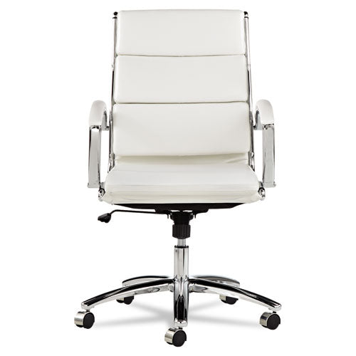 Image of Alera® Alera Neratoli Mid-Back Slim Profile Chair, Faux Leather, Up To 275 Lb, 18.3" To 21.85" Seat Height, White Seat/back, Chrome