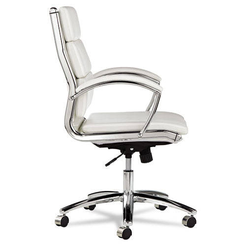 Image of Alera® Alera Neratoli Mid-Back Slim Profile Chair, Faux Leather, Up To 275 Lb, 18.3" To 21.85" Seat Height, White Seat/back, Chrome