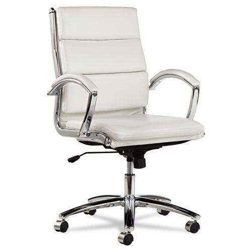 Image of Alera® Alera Neratoli Mid-Back Slim Profile Chair, Faux Leather, Up To 275 Lb, 18.3" To 21.85" Seat Height, White Seat/back, Chrome
