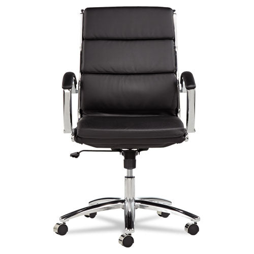 Image of Alera® Alera Neratoli Mid-Back Slim Profile Chair, Faux Leather, Supports Up To 275 Lb, Black Seat/back, Chrome Base