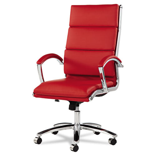 Image of Alera® Alera Neratoli High-Back Slim Profile Chair, Faux Leather, Up To 275 Lb, 17.32" To 21.25" Seat Height, Red Seat/back, Chrome