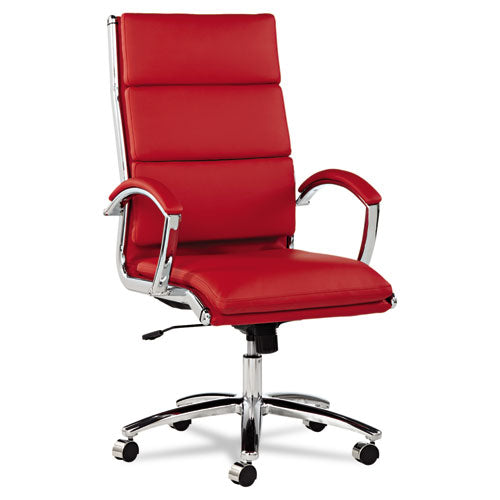 Image of Alera® Alera Neratoli High-Back Slim Profile Chair, Faux Leather, Up To 275 Lb, 17.32" To 21.25" Seat Height, Red Seat/back, Chrome