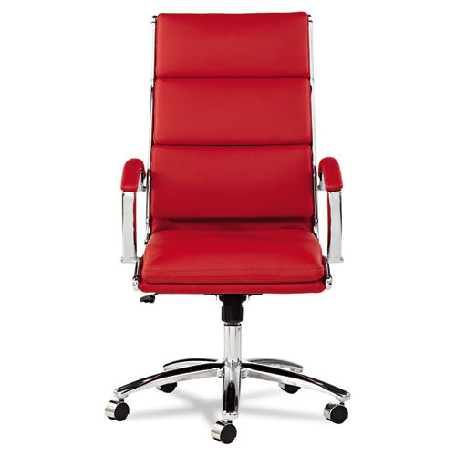Image of Alera® Alera Neratoli High-Back Slim Profile Chair, Faux Leather, Up To 275 Lb, 17.32" To 21.25" Seat Height, Red Seat/back, Chrome