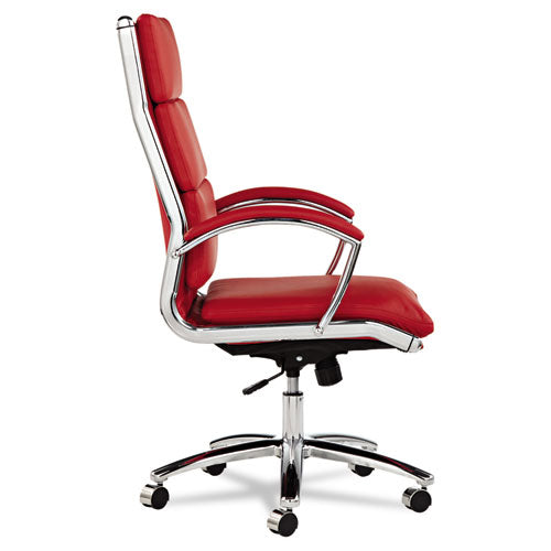 Image of Alera® Alera Neratoli High-Back Slim Profile Chair, Faux Leather, Up To 275 Lb, 17.32" To 21.25" Seat Height, Red Seat/back, Chrome