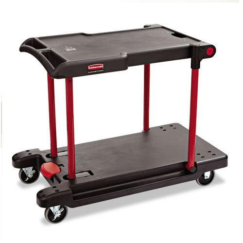Image of Rubbermaid® Commercial Convertible Utility Cart, Plastic, 2 Shelves, 400 lb Capacity, 23.88" x 45.13" x 34.38", Black