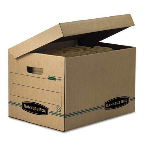 Image of Bankers Box® Systematic Basic-Duty Attached Lid Storage Boxes, Letter/legal Files, Kraft/green, 12/carton