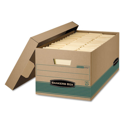 Image of Bankers Box® STOR/FILE Medium-Duty 100% Recycled Storage Boxes, Letter Files, 12.88" x 25.38" x 10.25", Kraft/Green, 12/Carton