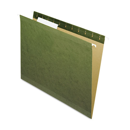 Image of Pendaflex® Reinforced Hanging File Folders with Printable Tab Inserts, Letter Size, 1/3-Cut Tabs, Standard Green, 25/Box