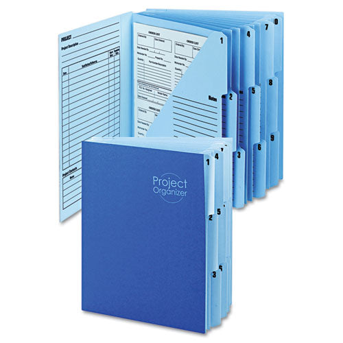 Image of Smead 10-Pocket Project Organizer with Indexed Tabs (1-10), 10 Sections, Unpunched, 1/3-Cut Tabs, Letter Size, Lake Blue/Navy Blue