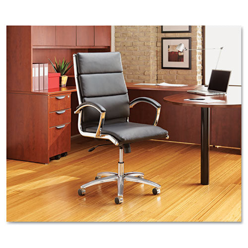 Image of Alera® Alera Neratoli Mid-Back Slim Profile Chair, Faux Leather, Supports Up To 275 Lb, Black Seat/back, Chrome Base
