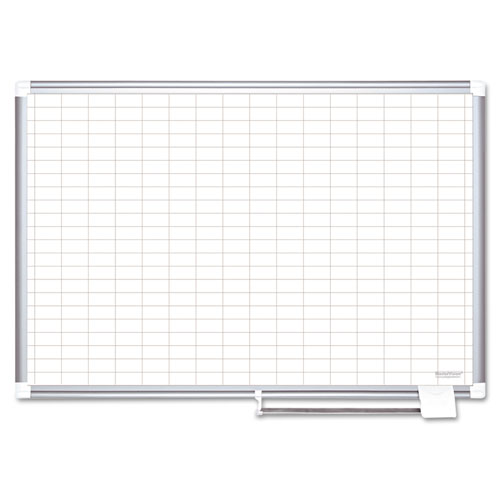 Image of MasterVision® Gridded Magnetic Porcelain Dry Erase Project Planning Board, 1" x 2" Cells, 72" x 48", White Surface, Satin Aluminum Frame