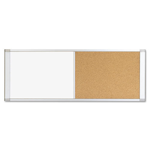 Image of MasterVision® Cubicle Workstation Dry Erase Board, Combo Magnetic Dry Erase/Bulletin, 48" x 18", Tan/White Surface, Satin Aluminum Frame