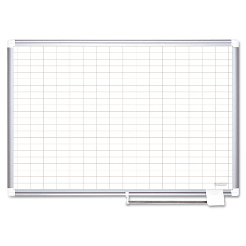 Image of MasterVision® Gridded Magnetic Steel Dry Erase Project Planning Board, 1" x 2" Cells, 48" x 36", White Surface, Satin Aluminum Frame