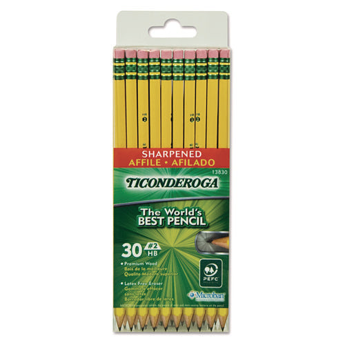Image of Ticonderoga® Pre-Sharpened Pencil, Hb (#2), Black Lead, Yellow Barrel, 30/pack
