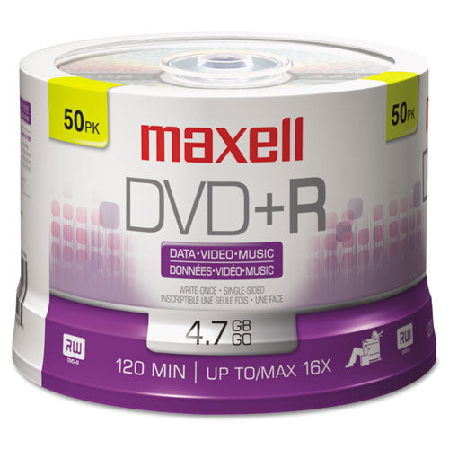 Image of Maxell® Dvd+r High-Speed Recordable Disc, 4.7 Gb, 16x, Spindle, Silver, 50/pack