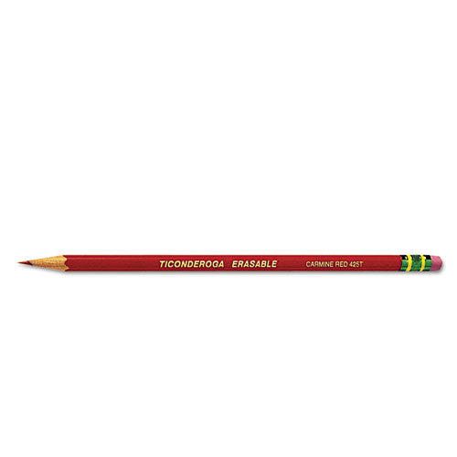 Image of Ticonderoga® Erasable Colored Pencils, 2.6 mm, 2B, Carmine Red Lead, Carmine Red Barrel, 12/Pack