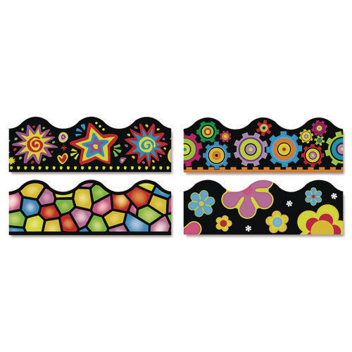 Image of TREND® Terrific Trimmers Variety Set Board Trim, Assorted Brights On Blacks, 2.25" x 39", Assorted Colors, 48/Set