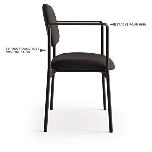 Image of HON® VL616 Stacking Guest Chair with Arms, Fabric Upholstery, 23.25" x 21" x 32.75", Charcoal Seat, Charcoal Back, Black Base