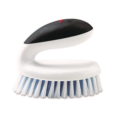 Image of OXO Good Grips Household Scrub Brush, White/Blue Nylon/Polypropylene Bristles, 5" Brush, 5" Black/White Handle