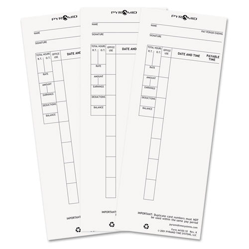 Image of Pyramid Technologies Time Clock Cards For Pyramid Technologies 4000, One Side, 3.5 X 8.5, 100/pack