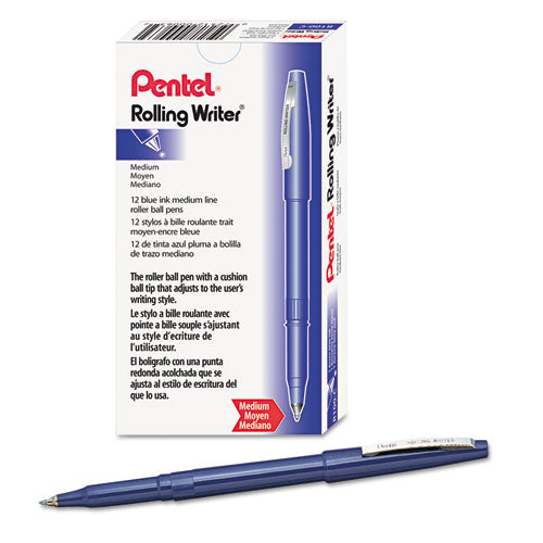 Image of Pentel® Rolling Writer Rollerball Pen, Stick, Medium 0.8 mm, Blue Ink, Blue Barrel, Dozen
