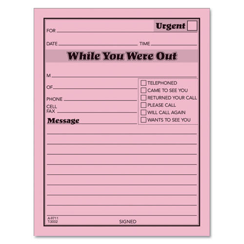 Image of TOPS Pink Message Pad, One-Part (No Copies), 4.25 x 5.5, 50 Forms/Pad, 12 Pads/Pack