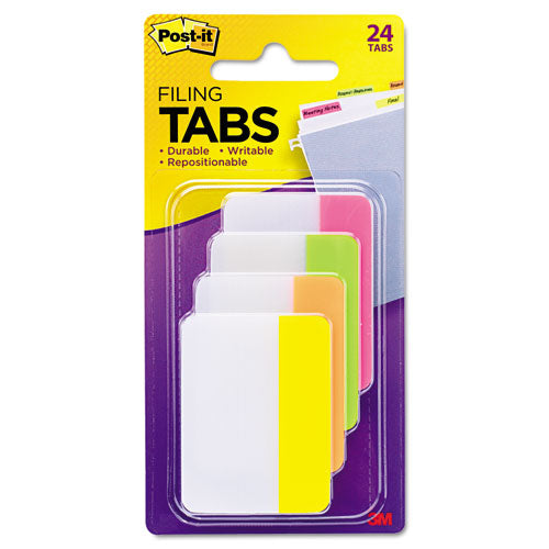 Image of Post-it® Tabs Solid Color Tabs, 1/5-Cut, Assorted Bright Colors, 2" Wide, 24/Pack