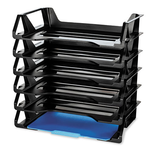 Image of Officemate Recycled Side Load Desk Tray, 6 Sections, Letter Size Files, 15.13" X 8.88" X 15", Black, 6/pack