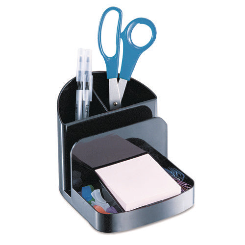 Image of Officemate Recycled Desktop Supplies Organizer, 5 Compartments, Plastic, 5.38 x 6.75 x 5, Black