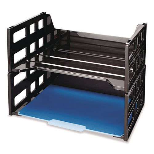Image of Officemate High Rise Desk Tray, 2 Sections, Letter Size Files, 13.25" X 9" X 10.25", Black, 2/pack