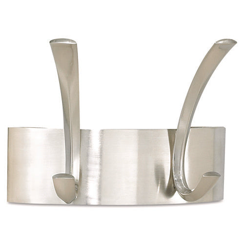 Image of Safco® Metal Coat Rack, Wall Rack, Two Hooks, Steel, 7w x 4.5d x 5.25h, Brushed Nickel