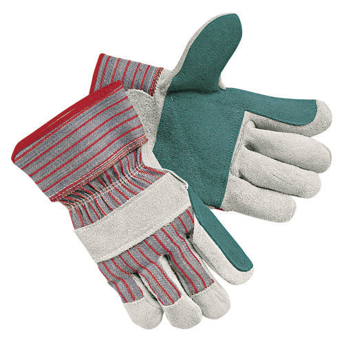 Image of MCR Safety Men's Economy Leather Palm Gloves, White/red, Large, 12 Pairs