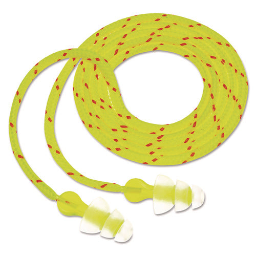 Image of 3M Tri-Flange Earplugs, Corded, 26 dB NRR, Yellow/Orange, 100 Pairs