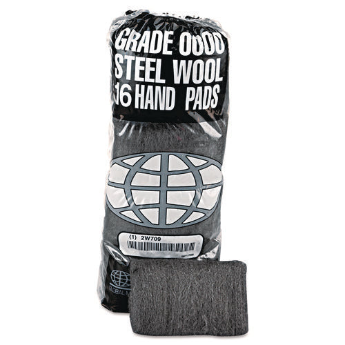 Image of GMT Industrial-Quality Steel Wool Hand Pad, #0 Fine, Steel Gray, 16/pack, 12 Packs/carton
