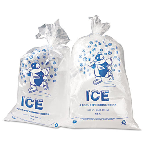 Image of Inteplast Group Ice Bags with Twist-Ties, Ice: Penguin Icon Labeling, 8 lb Capacity, 11" x 20", Clear, 1,000/Carton