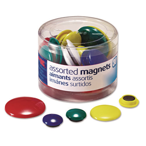 Image of Officemate Assorted Magnets, Circles, Assorted Sizes: (12) Small, (12) Medium, (6) Large, Assorted Colors, 30/Pack